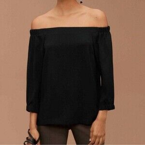 Aritzia Babaton Off Shoulder Top Black Boxy Fit Blouse 3/4 Sleeves XS